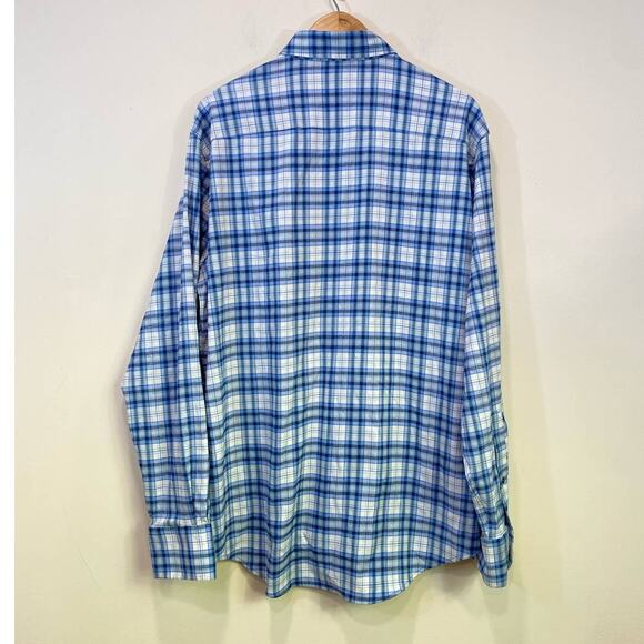 Peter Millar Blue Button Front Shirt Plaid Long Sleeve Large - Picture 7 of 8